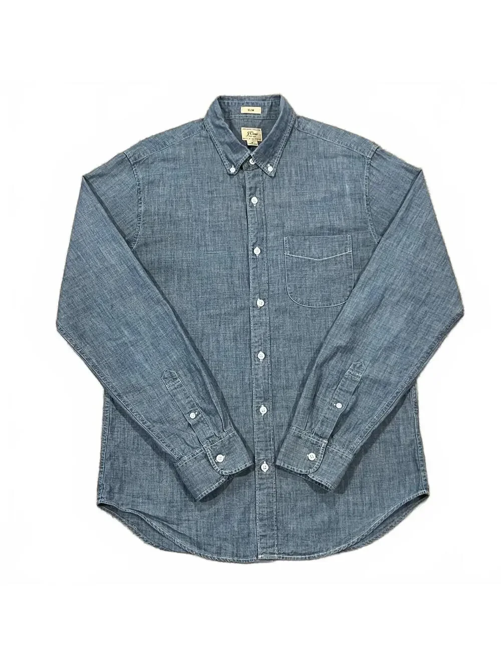 J.Crew Mens Slim Fit Indigo Blue Chambray Button Down Shirt Size Medium